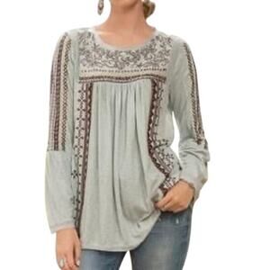 SUNDANCE Gray Embellished Bronze Beaded Embroidered Lace Detailed Boho Top Sz XS